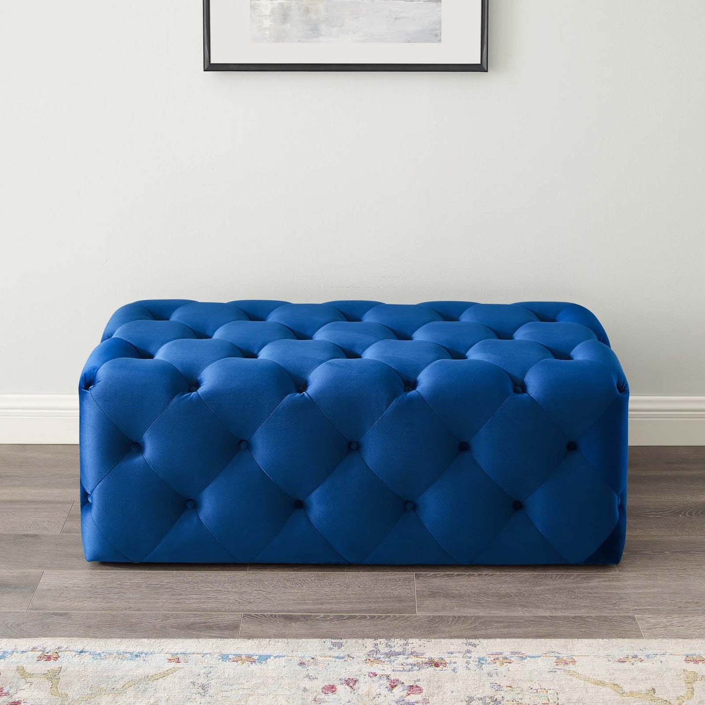 Amour 48" Tufted Button Entryway Performance Velvet Bench, Velvet, Blue Navy, 18373