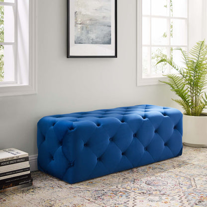 Amour 48" Tufted Button Entryway Performance Velvet Bench, Velvet, Blue Navy, 18373