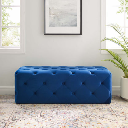 Amour 48" Tufted Button Entryway Performance Velvet Bench, Velvet, Blue Navy, 18373