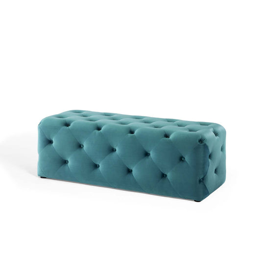 Amour 48" Tufted Button Entryway Performance Velvet Bench, Velvet, Blue, 18374