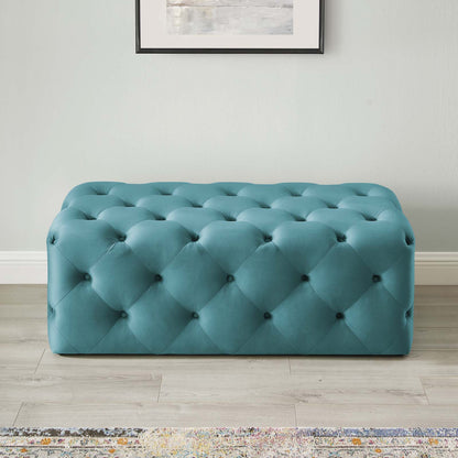 Amour 48" Tufted Button Entryway Performance Velvet Bench, Velvet, Blue, 18374