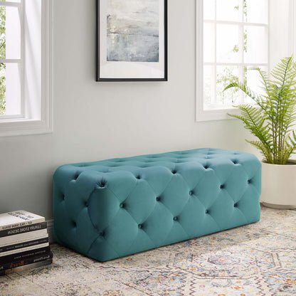 Amour 48" Tufted Button Entryway Performance Velvet Bench, Velvet, Blue, 18374