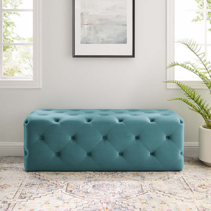 Amour 48" Tufted Button Entryway Performance Velvet Bench, Velvet, Blue, 18374