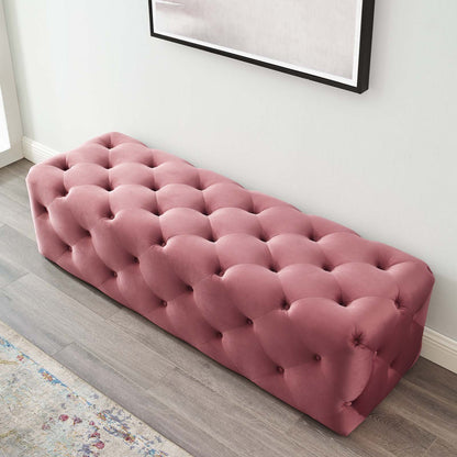 Amour 60" Tufted Button Entryway Performance Velvet Bench, Velvet, Pink, 18376