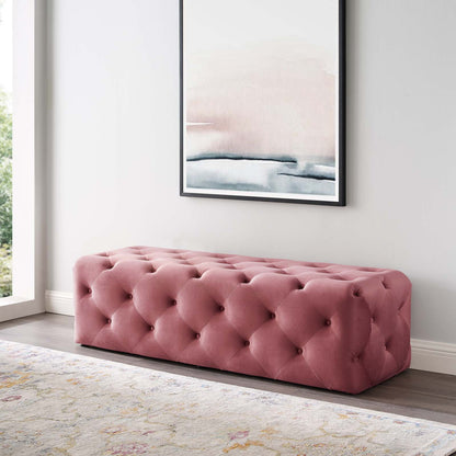 Amour 60" Tufted Button Entryway Performance Velvet Bench, Velvet, Pink, 18376