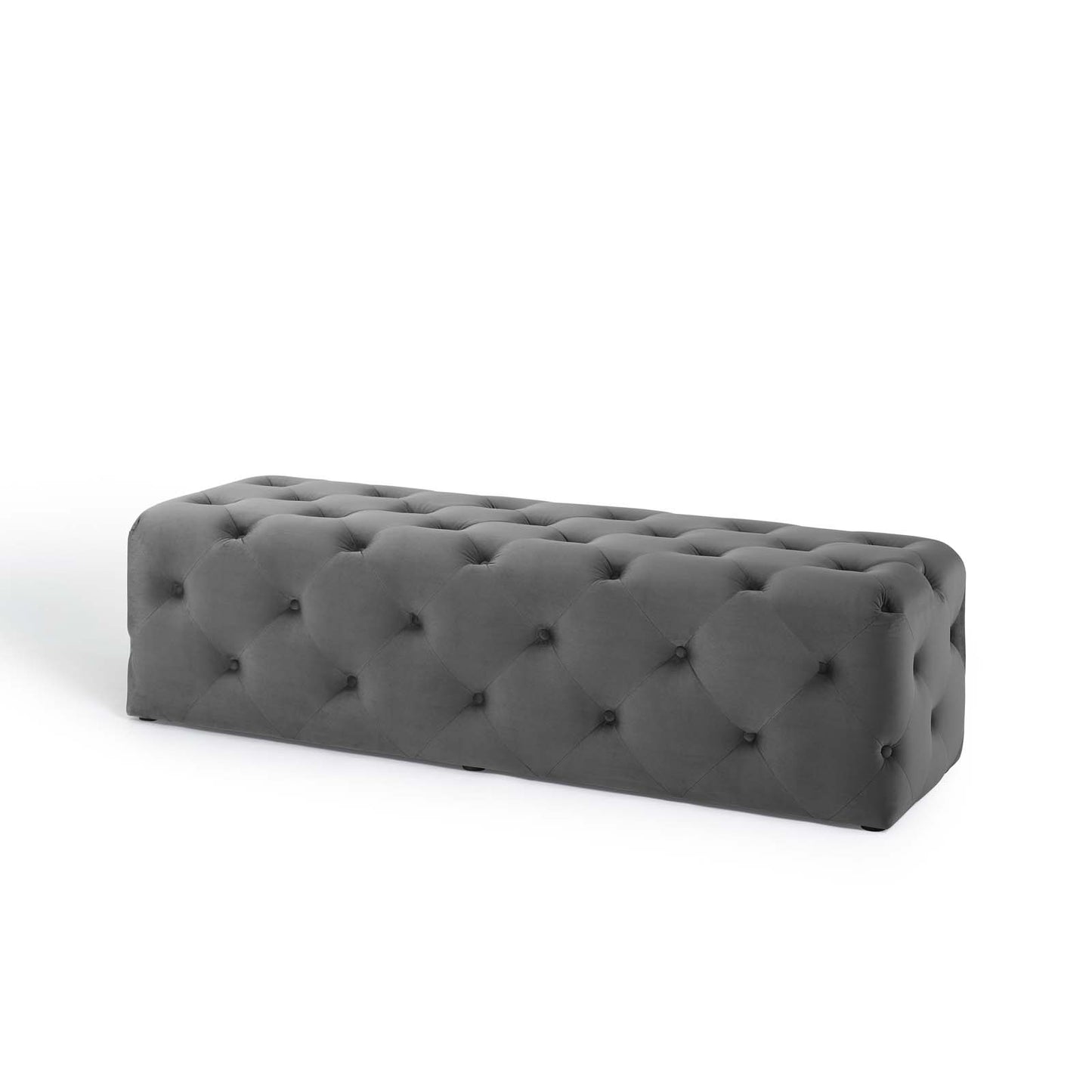 Amour 60" Tufted Button Entryway Performance Velvet Bench, Velvet, Grey Gray, 18377