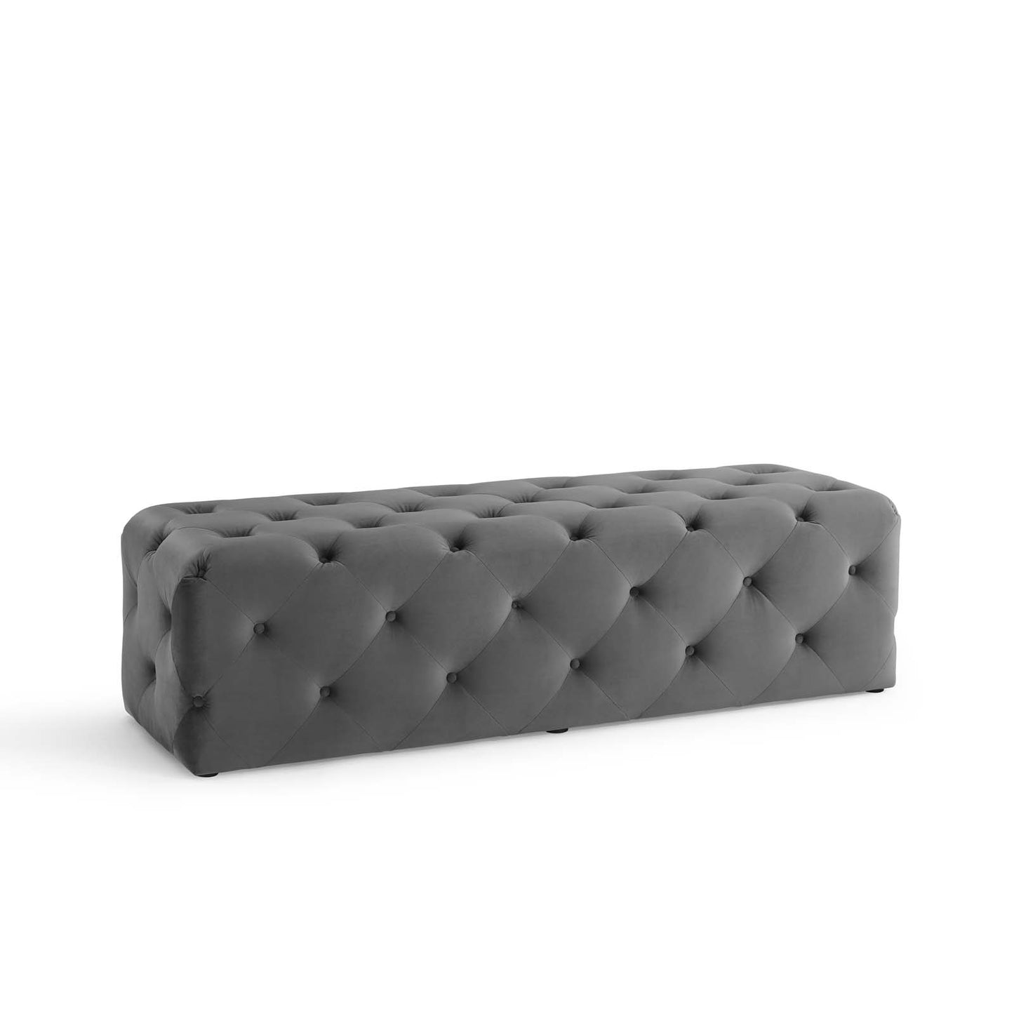 Amour 60" Tufted Button Entryway Performance Velvet Bench, Velvet, Grey Gray, 18377