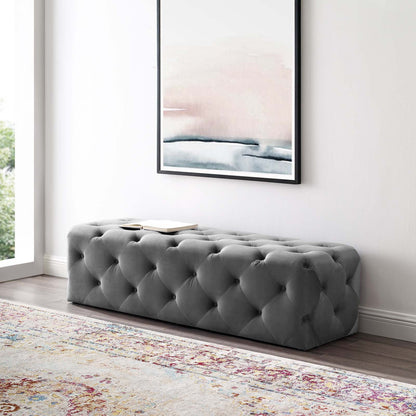 Amour 60" Tufted Button Entryway Performance Velvet Bench, Velvet, Grey Gray, 18377