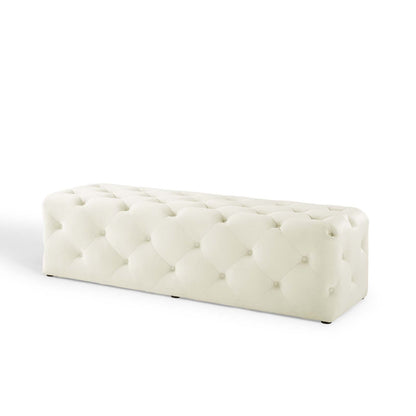 Amour 60" Tufted Button Entryway Performance Velvet Bench, Velvet, Ivory White, 18378