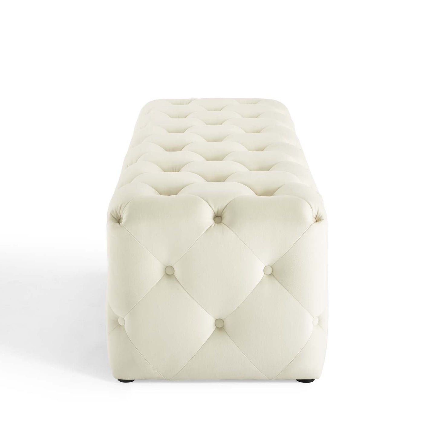 Amour 60" Tufted Button Entryway Performance Velvet Bench, Velvet, Ivory White, 18378