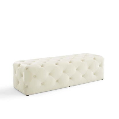 Amour 60" Tufted Button Entryway Performance Velvet Bench, Velvet, Ivory White, 18378