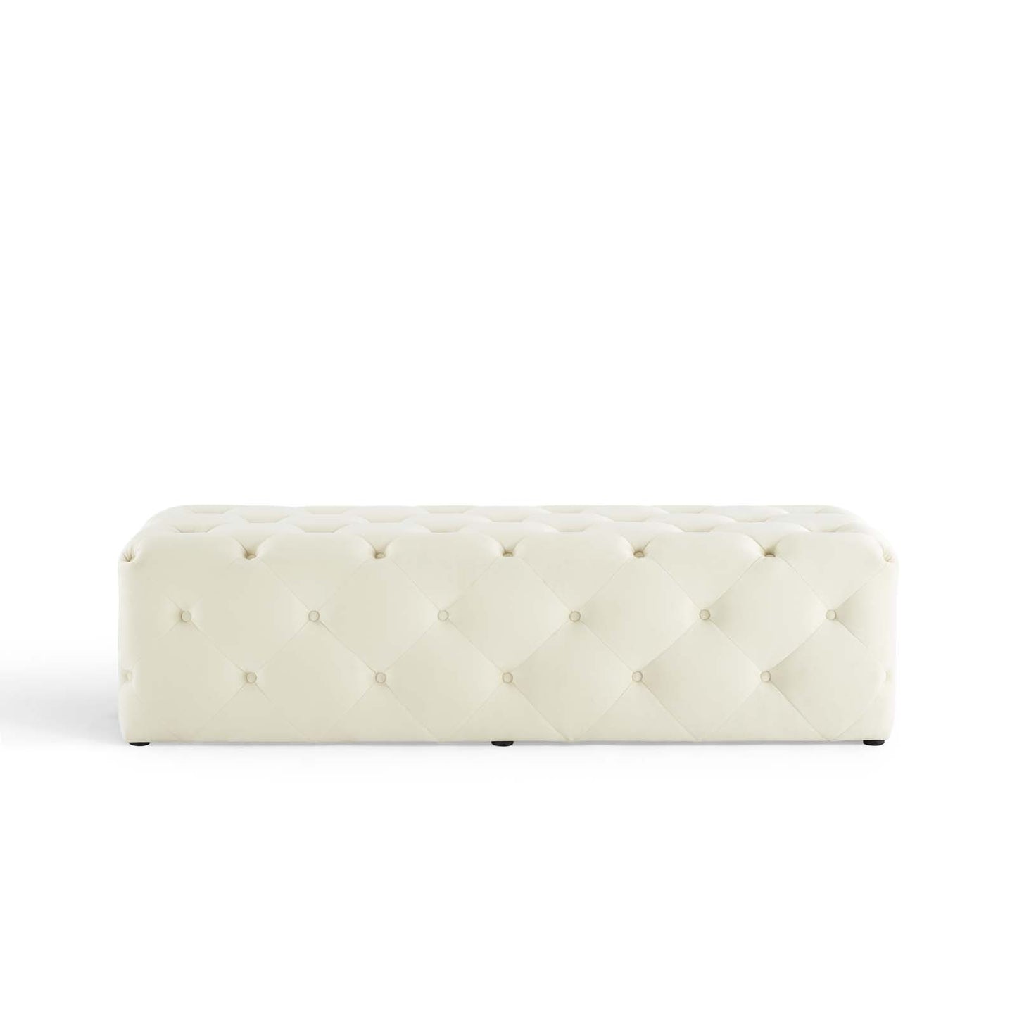 Amour 60" Tufted Button Entryway Performance Velvet Bench, Velvet, Ivory White, 18378