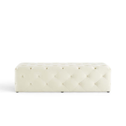 Amour 60" Tufted Button Entryway Performance Velvet Bench, Velvet, Ivory White, 18378