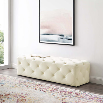 Amour 60" Tufted Button Entryway Performance Velvet Bench, Velvet, Ivory White, 18378