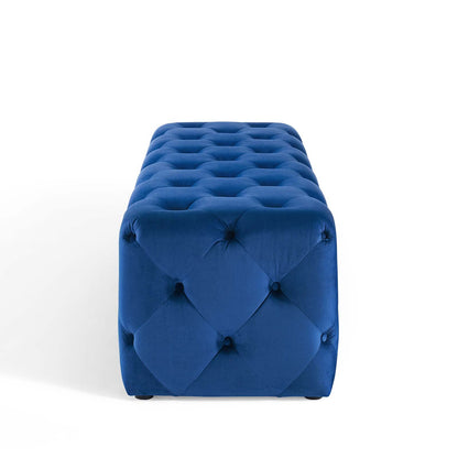 Amour 60" Tufted Button Entryway Performance Velvet Bench, Velvet, Blue Navy, 18379
