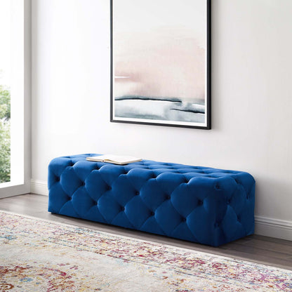 Amour 60" Tufted Button Entryway Performance Velvet Bench, Velvet, Blue Navy, 18379