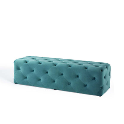 Amour 60" Tufted Button Entryway Performance Velvet Bench, Velvet, Blue, 18380