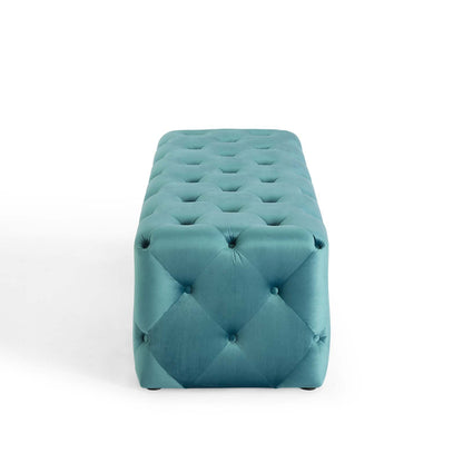 Amour 60" Tufted Button Entryway Performance Velvet Bench, Velvet, Blue, 18380