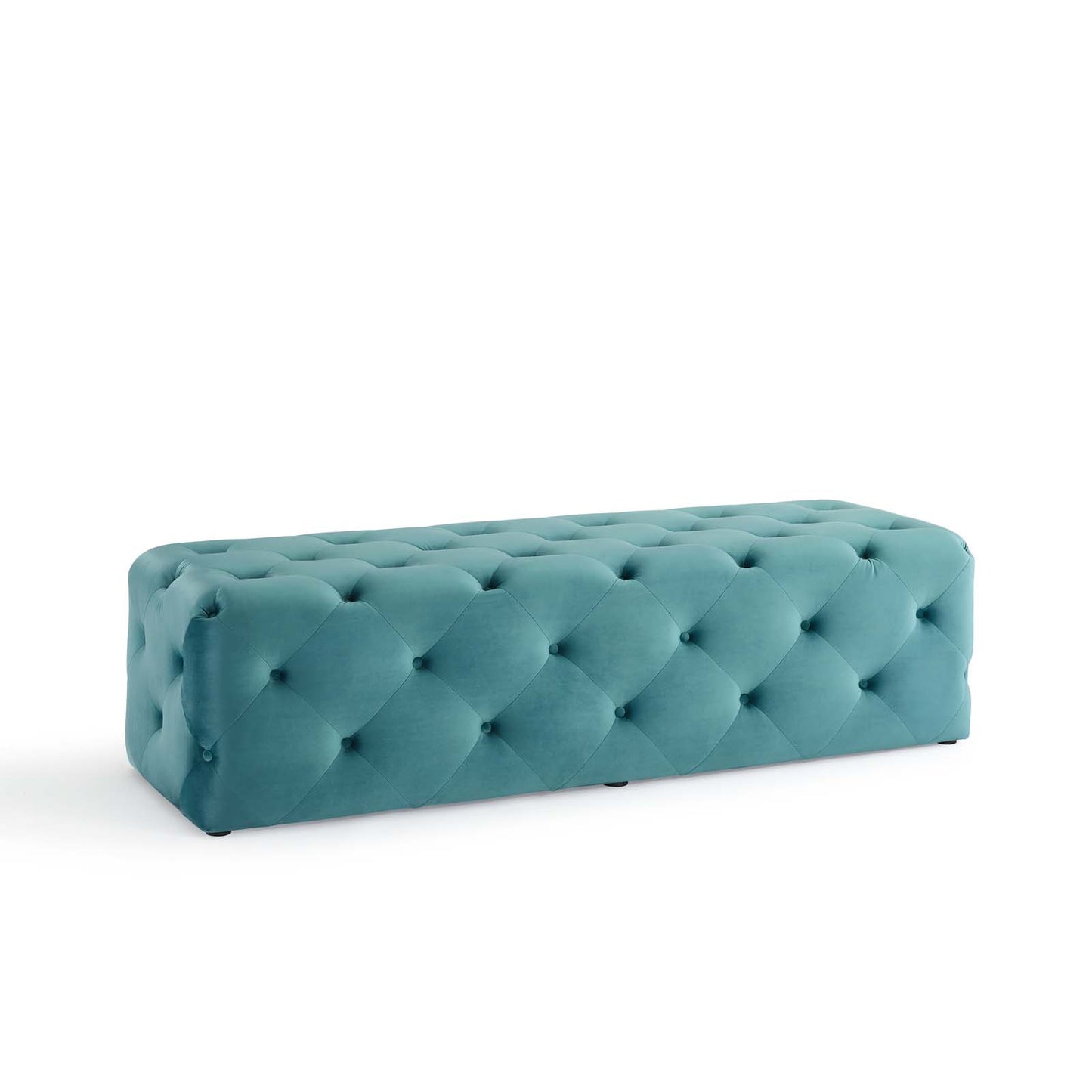 Amour 60" Tufted Button Entryway Performance Velvet Bench, Velvet, Blue, 18380