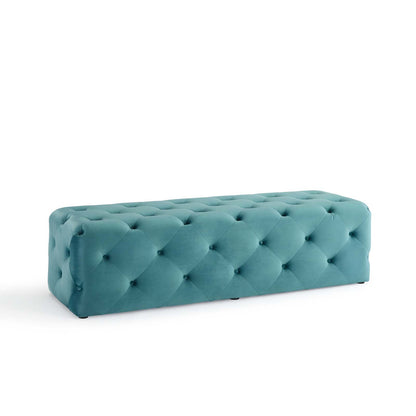 Amour 60" Tufted Button Entryway Performance Velvet Bench, Velvet, Blue, 18380
