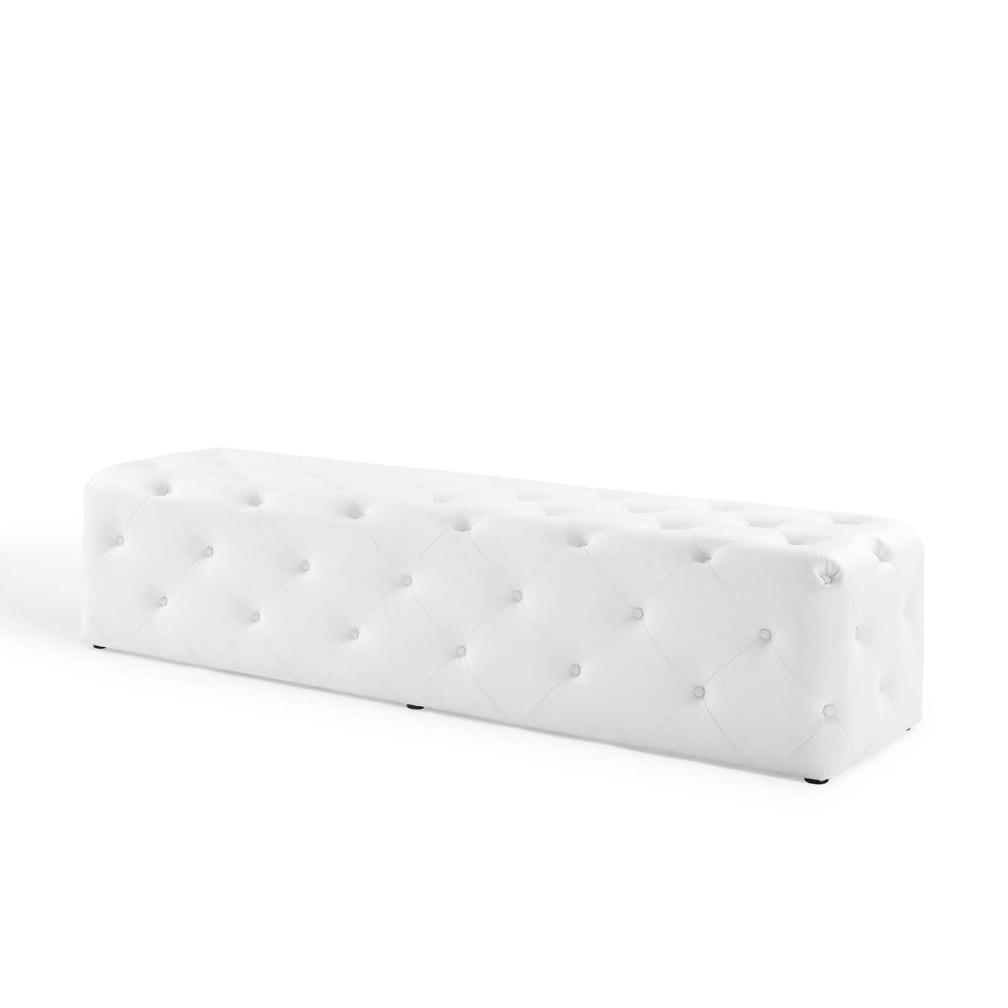 Amour 72" Tufted Button Entryway Faux Leather Bench, Faux Leather, White, 18381