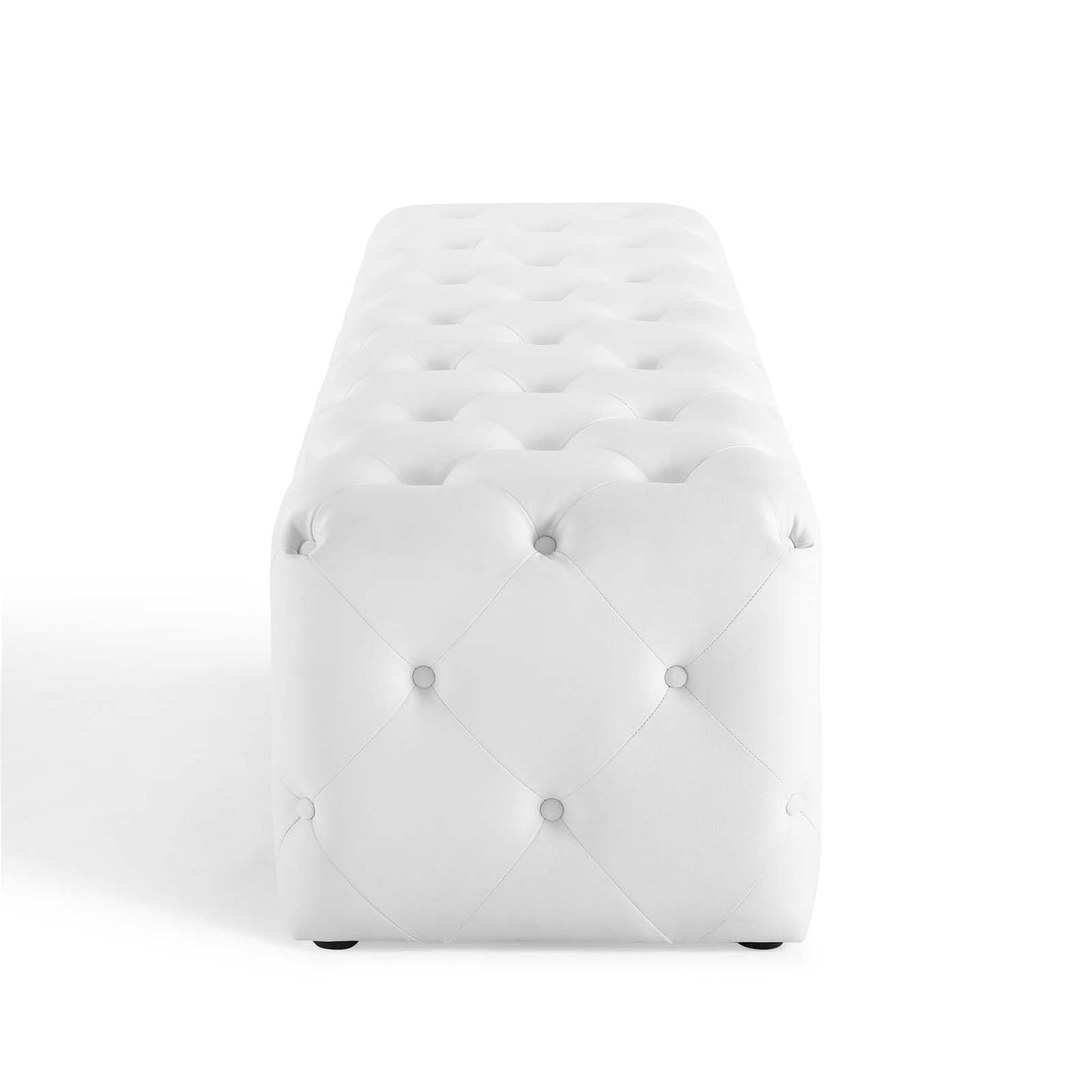 Amour 72" Tufted Button Entryway Faux Leather Bench, Faux Leather, White, 18381