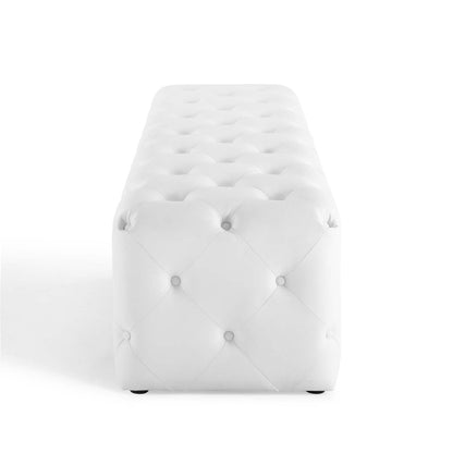 Amour 72" Tufted Button Entryway Faux Leather Bench, Faux Leather, White, 18381