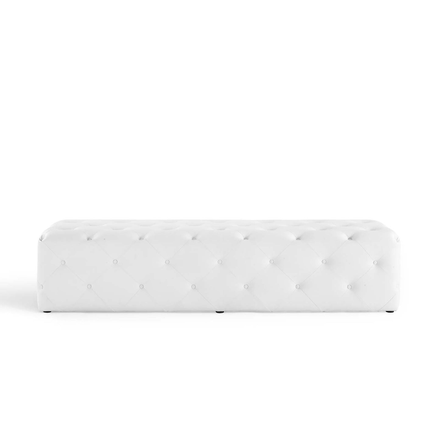 Amour 72" Tufted Button Entryway Faux Leather Bench, Faux Leather, White, 18381
