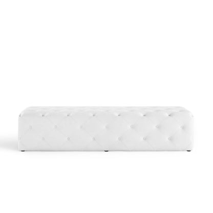 Amour 72" Tufted Button Entryway Faux Leather Bench, Faux Leather, White, 18381