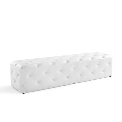 Amour 72" Tufted Button Entryway Faux Leather Bench, Faux Leather, White, 18381