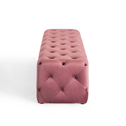 Amour 72" Tufted Button Entryway Performance Velvet Bench, Velvet, Pink, 18382