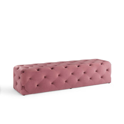 Amour 72" Tufted Button Entryway Performance Velvet Bench, Velvet, Pink, 18382