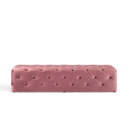 Amour 72" Tufted Button Entryway Performance Velvet Bench, Velvet, Pink, 18382
