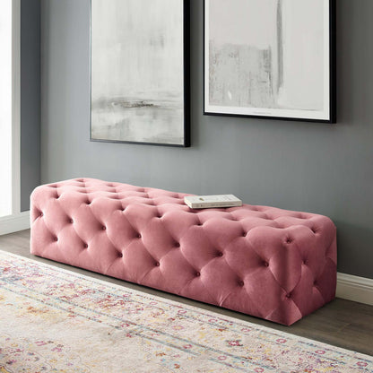 Amour 72" Tufted Button Entryway Performance Velvet Bench, Velvet, Pink, 18382