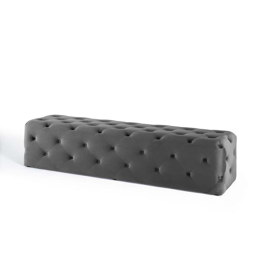 Amour 72" Tufted Button Entryway Performance Velvet Bench, Velvet, Grey Gray, 18383