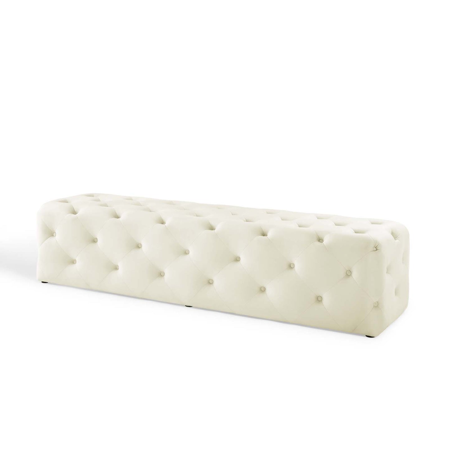 Amour 72" Tufted Button Entryway Performance Velvet Bench, Velvet, Ivory White, 18384