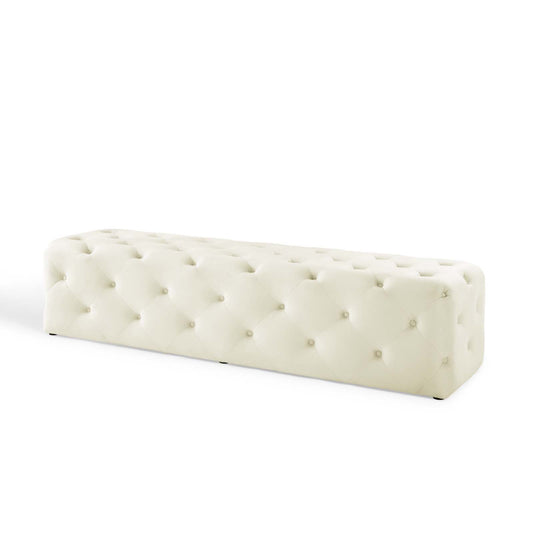 Amour 72" Tufted Button Entryway Performance Velvet Bench, Velvet, Ivory White, 18384