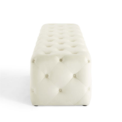 Amour 72" Tufted Button Entryway Performance Velvet Bench, Velvet, Ivory White, 18384