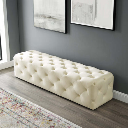 Amour 72" Tufted Button Entryway Performance Velvet Bench, Velvet, Ivory White, 18384