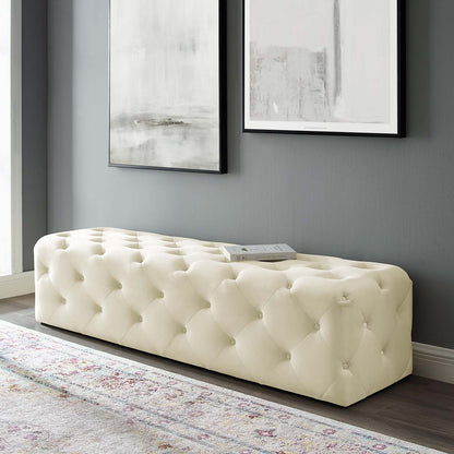 Amour 72" Tufted Button Entryway Performance Velvet Bench, Velvet, Ivory White, 18384
