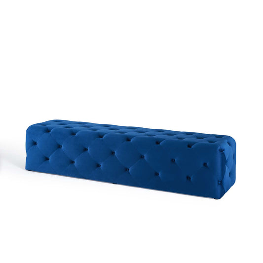 Amour 72" Tufted Button Entryway Performance Velvet Bench, Velvet, Blue Navy, 18385