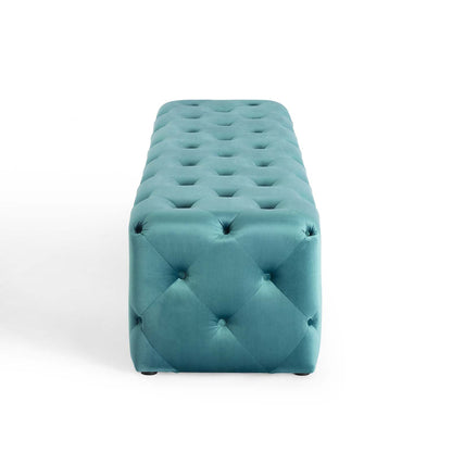 Amour 72" Tufted Button Entryway Performance Velvet Bench, Velvet, Blue, 18386