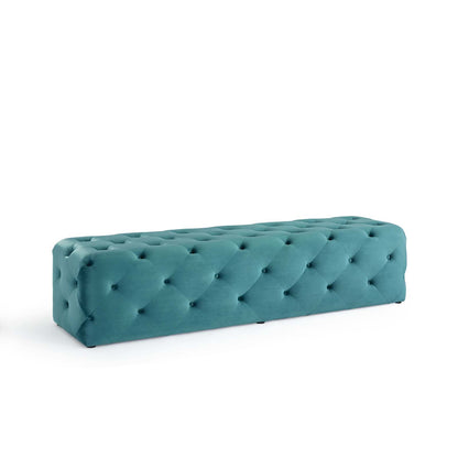 Amour 72" Tufted Button Entryway Performance Velvet Bench, Velvet, Blue, 18386