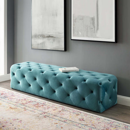 Amour 72" Tufted Button Entryway Performance Velvet Bench, Velvet, Blue, 18386