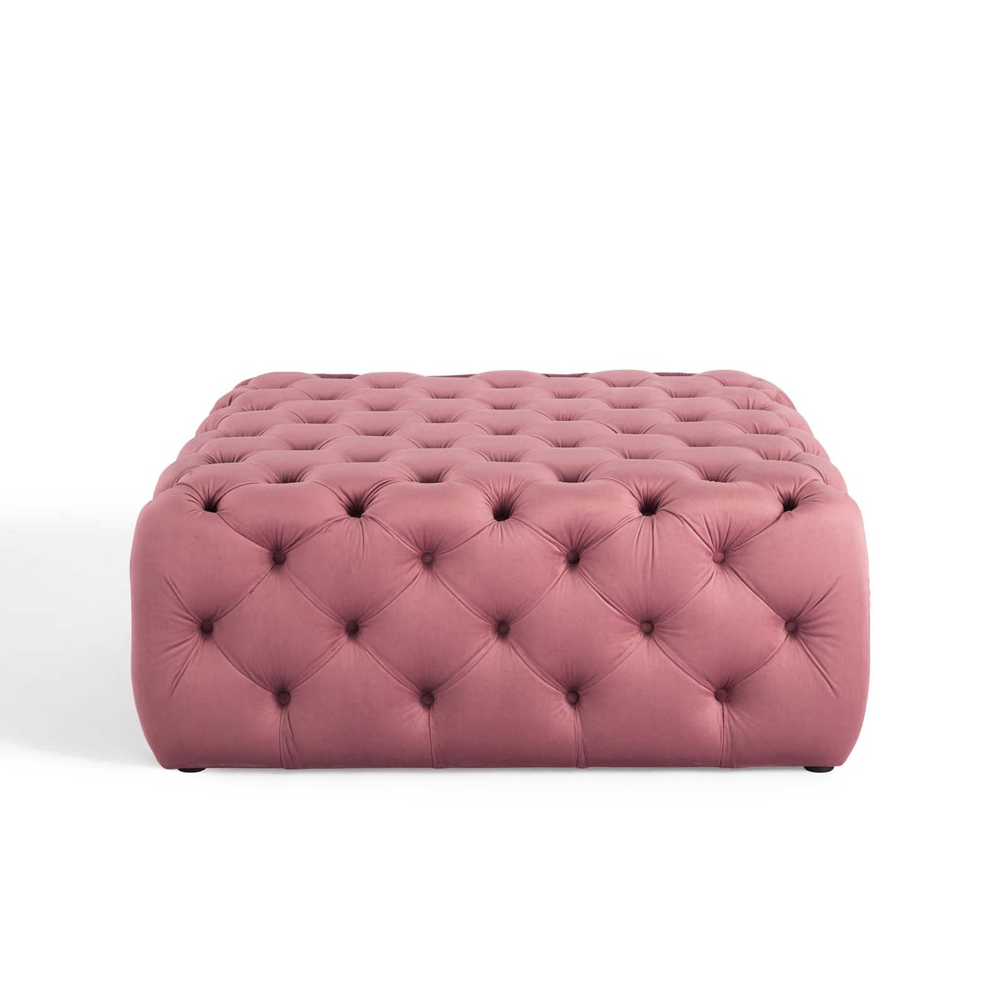 Amour Tufted Button Large Square Performance Velvet Ottoman, Velvet, Pink, 18388
