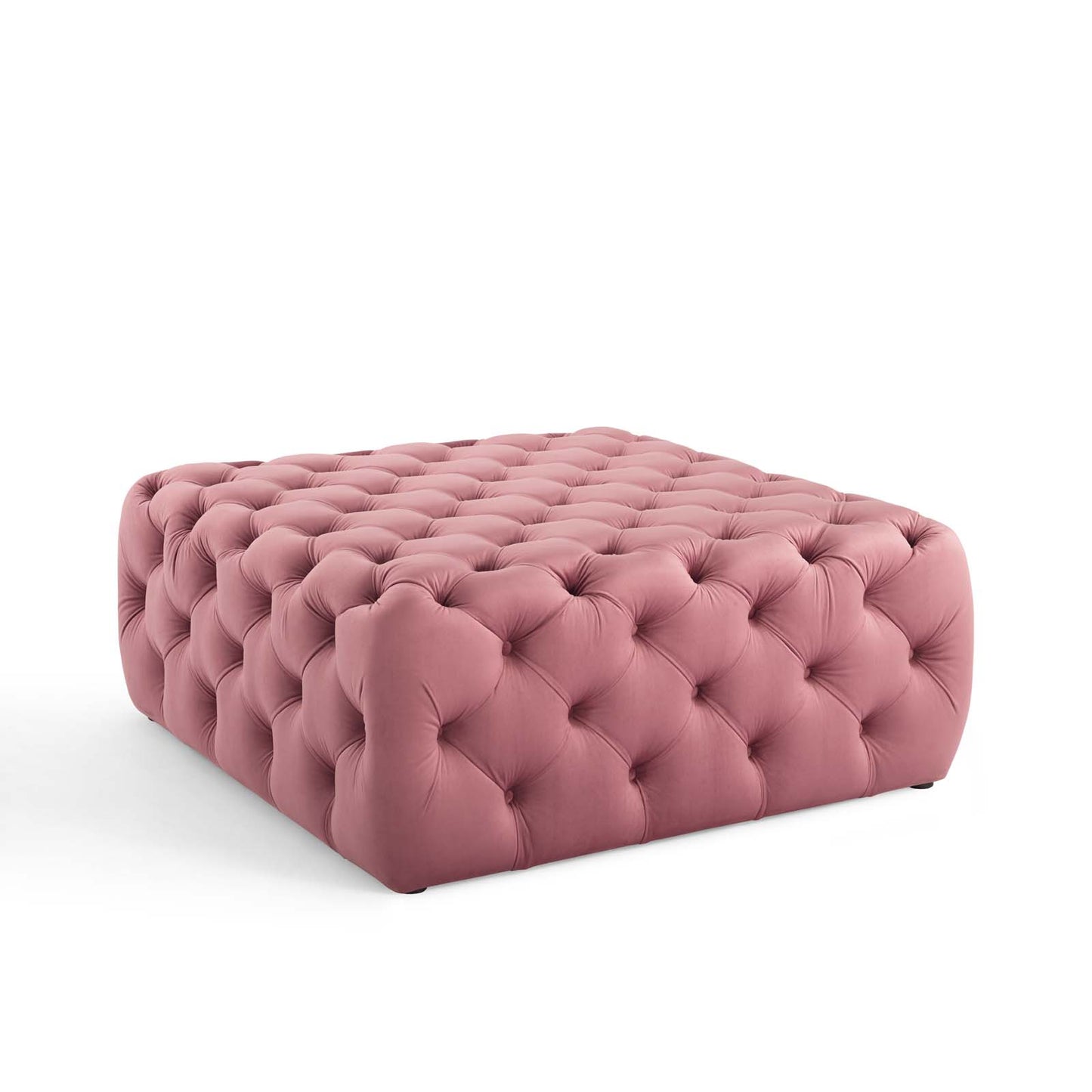 Amour Tufted Button Large Square Performance Velvet Ottoman, Velvet, Pink, 18388