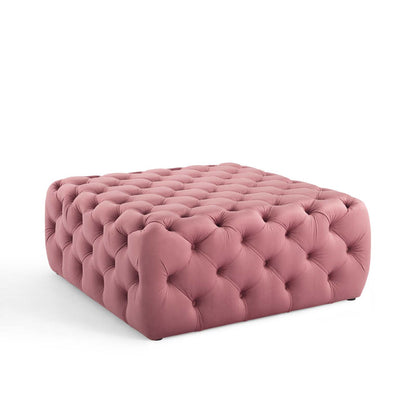Amour Tufted Button Large Square Performance Velvet Ottoman, Velvet, Pink, 18388