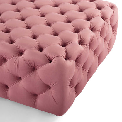 Amour Tufted Button Large Square Performance Velvet Ottoman, Velvet, Pink, 18388