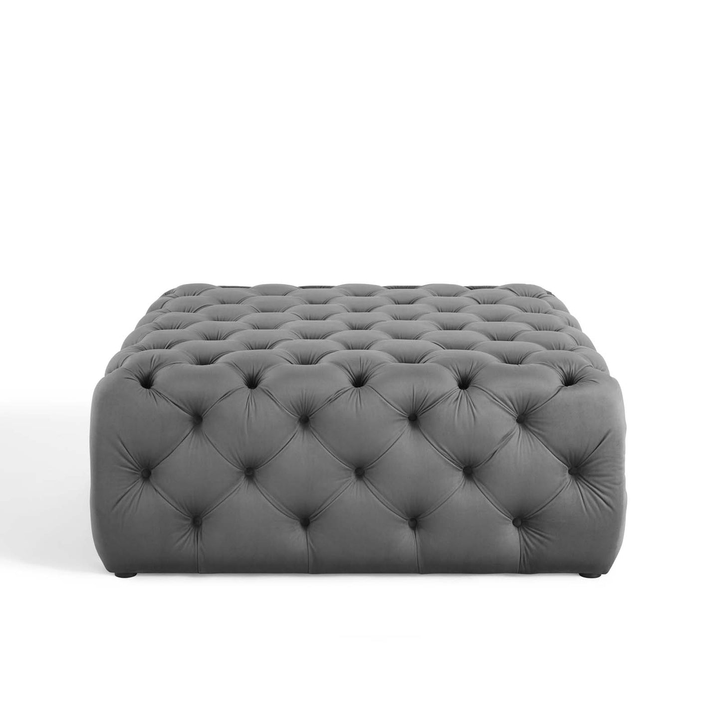 Amour Tufted Button Large Square Performance Velvet Ottoman, Velvet, Grey Gray, 18389