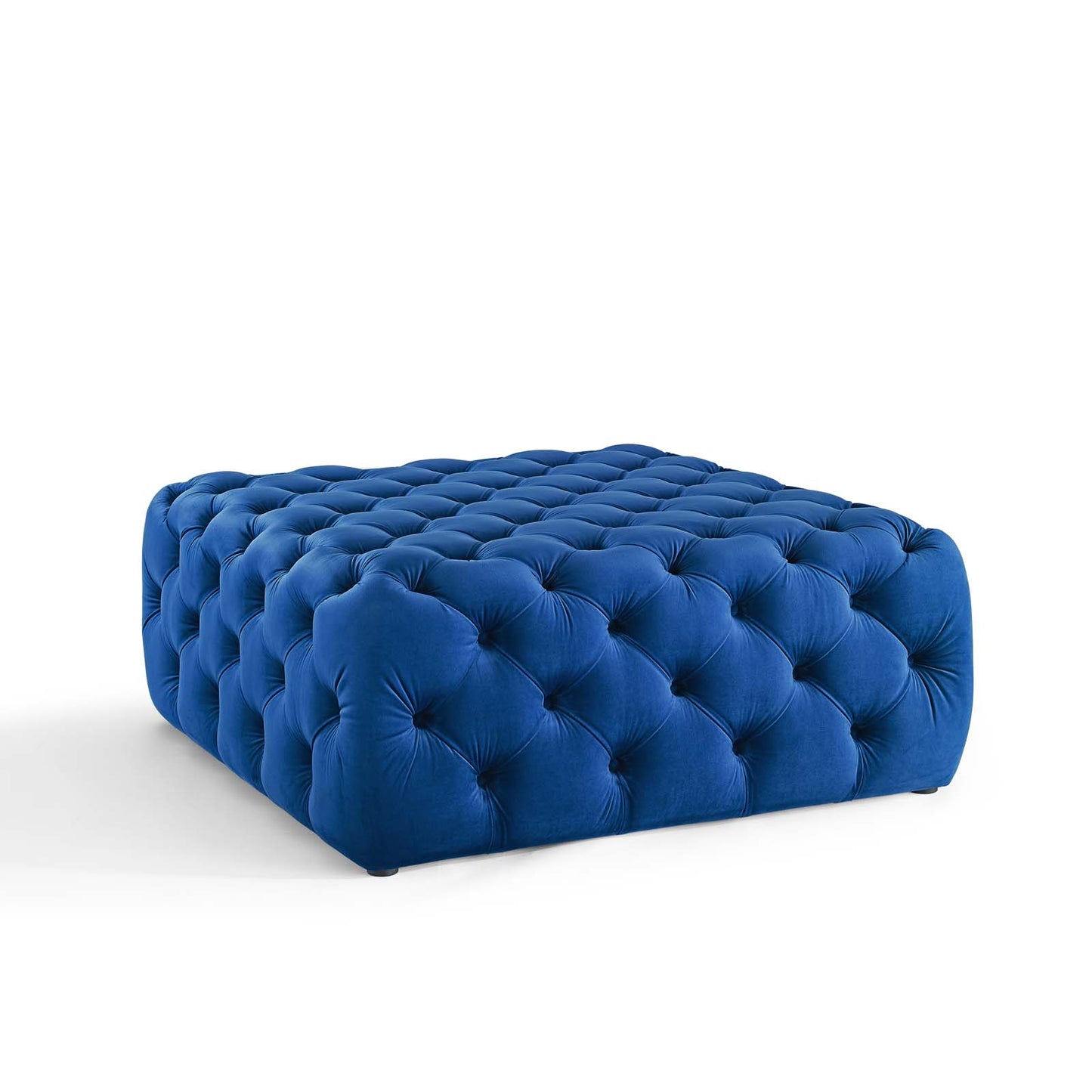 Amour Tufted Button Large Square Performance Velvet Ottoman, Velvet, Blue Navy, 18391